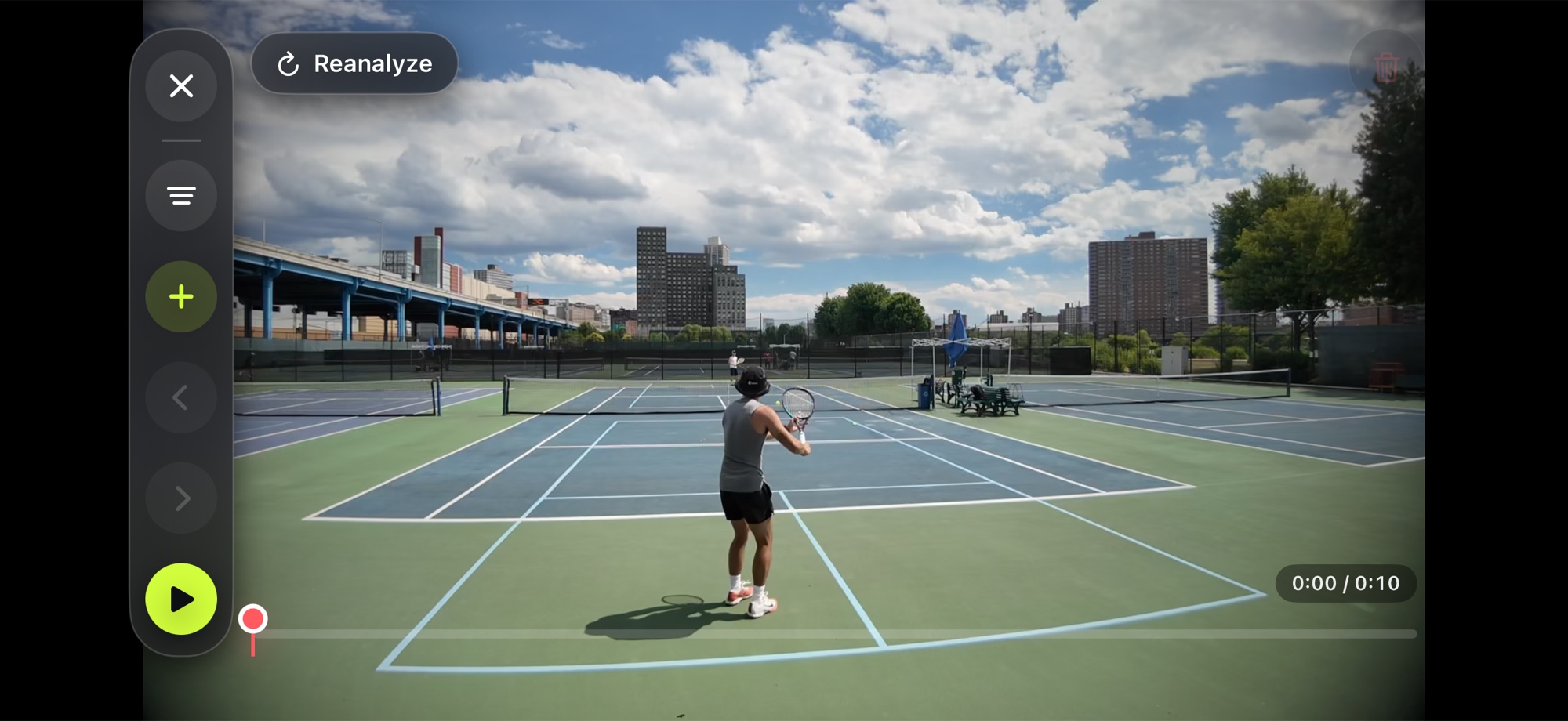 Tenny organizing a tennis practice into a rally timeline